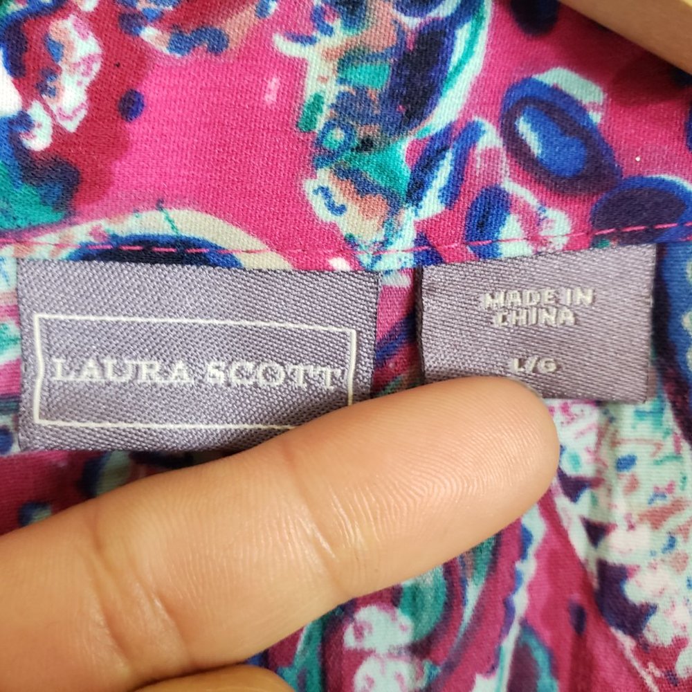 Laura Scott Purple Paisley Scrunched Button-up Blouse Size Large - Picture 7 of 8